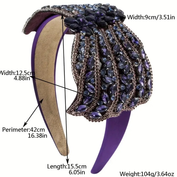Dark Purple Vintage Inspired Rhinestone Bow Headband main image 4